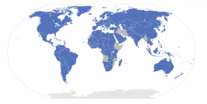 world map showing Berne Convention signatories in blue