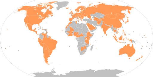 world map with countries that are Marrakesh Treaty signatories highlighted in orange