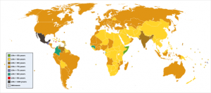 world map showing copyright terms in different colors