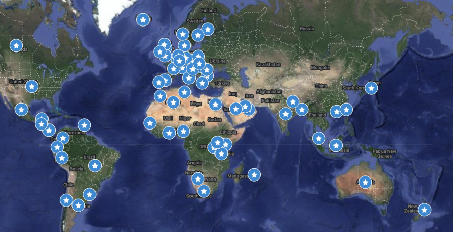 World map of CC Certificate graduate countries