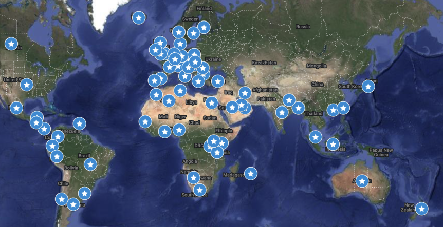 World map of CC Certificate graduate countries